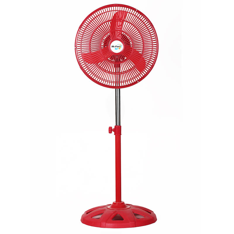 Red pedestal stand fan