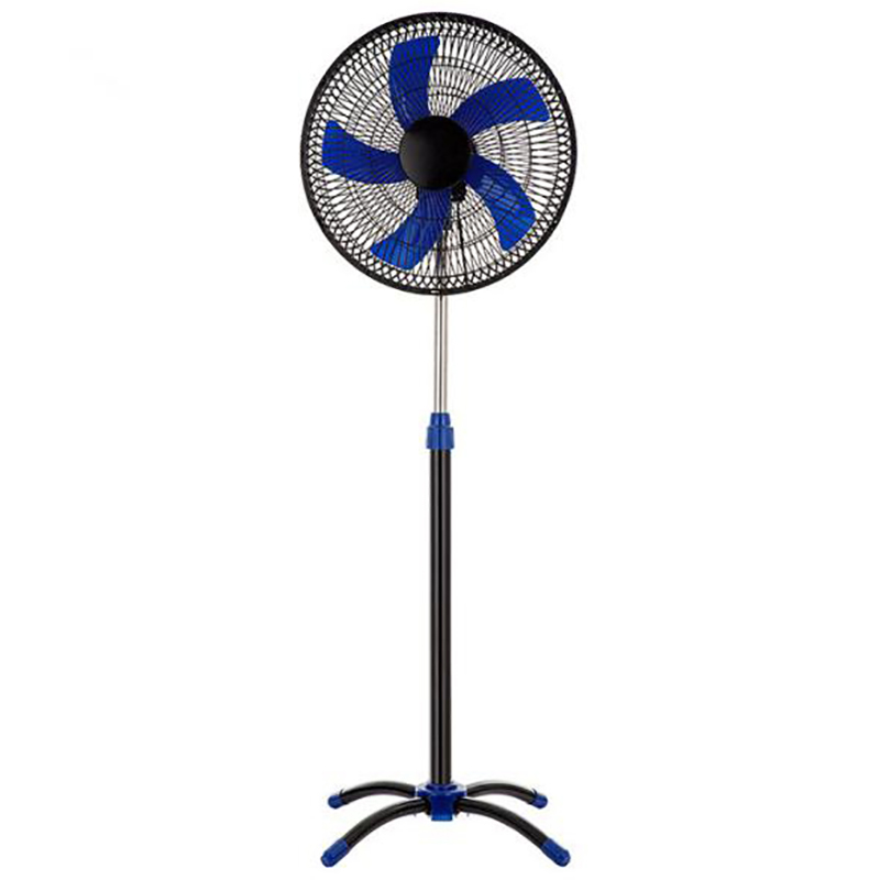 Blue and black pedestal stand fan