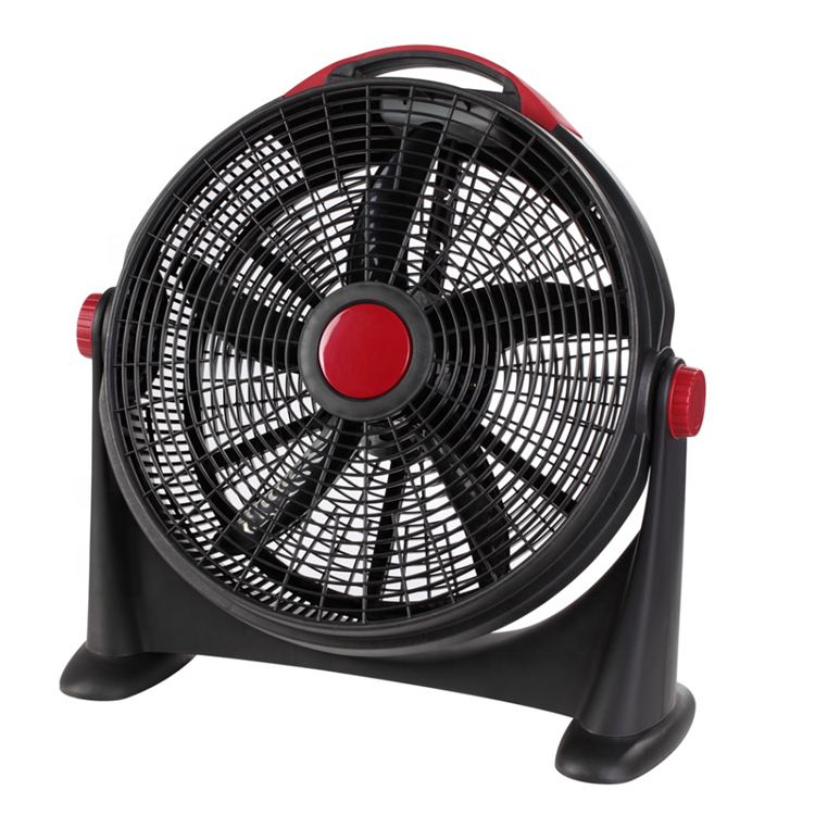 Black and red tilt floor fan