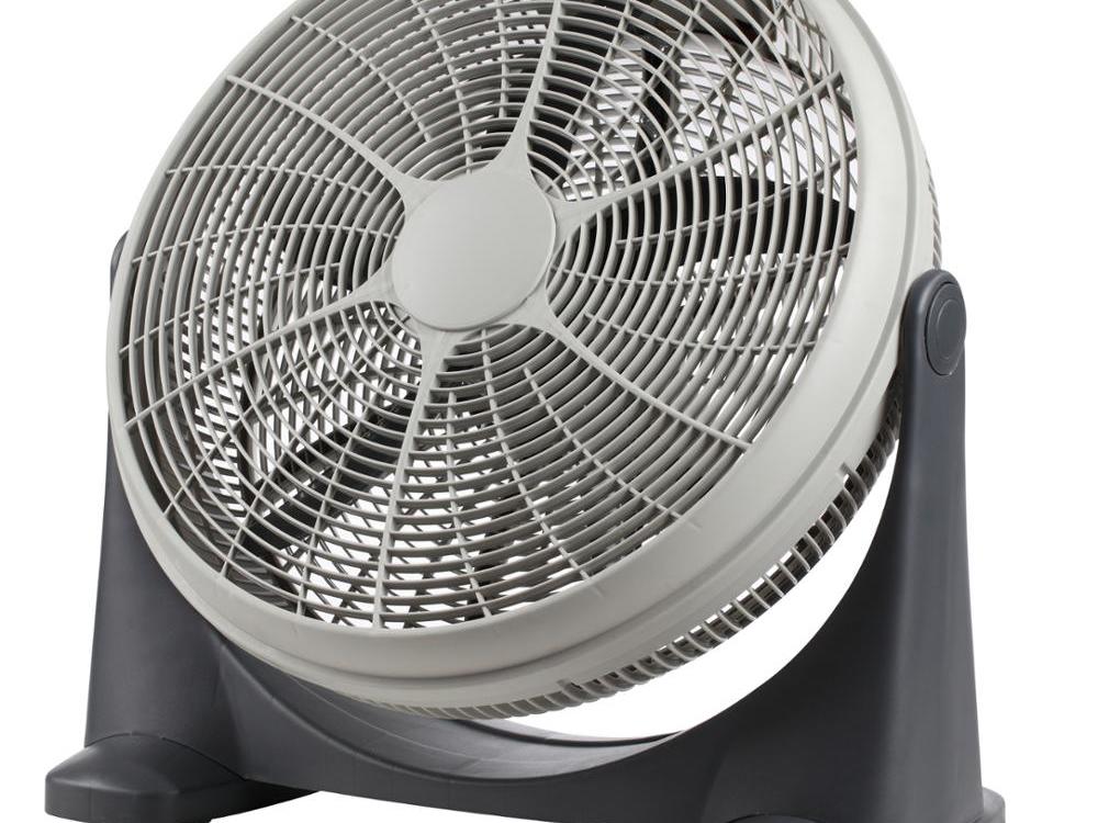 Close-up of a tilt floor fan head
